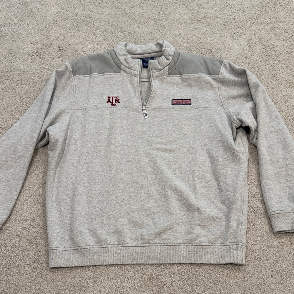 Texas A&M Vineyard Vines Light Gray Zip-Up Sweater